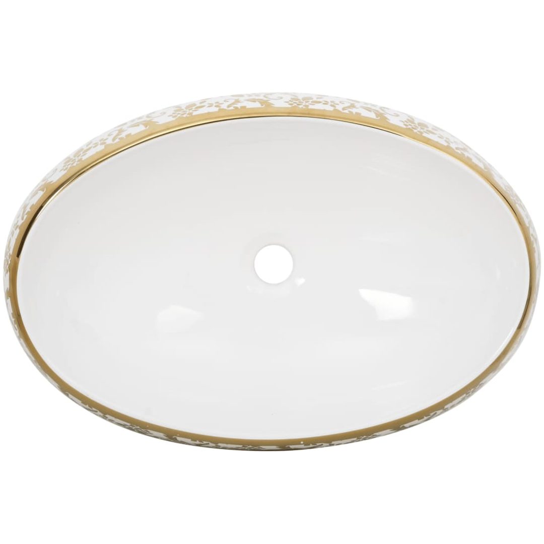 Handfat vit och guld oval keramik vidaXL 59 x 40 x 15 cm – bild 6