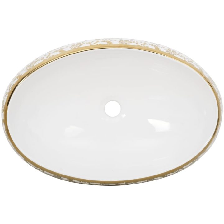 Handfat vit och guld oval keramik vidaXL 59 x 40 x 15 cm – bild 6