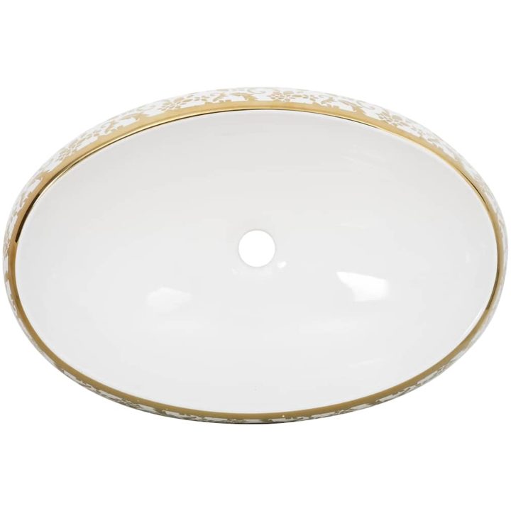 Handfat vit och guld oval keramik vidaXL 59 x 40 x 15 cm – bild 7