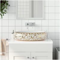 Handfat vit och guld oval keramik vidaXL