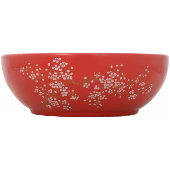 Handfat vit och röd rund Φ41x14 cm keramik vidaXL – bild 2