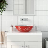 Handfat vit och röd rund Φ41x14 cm keramik vidaXL