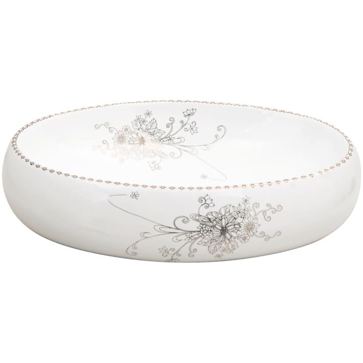 Handfat vit oval keramik vidaXL 59 x 40 x 15 cm – bild 4