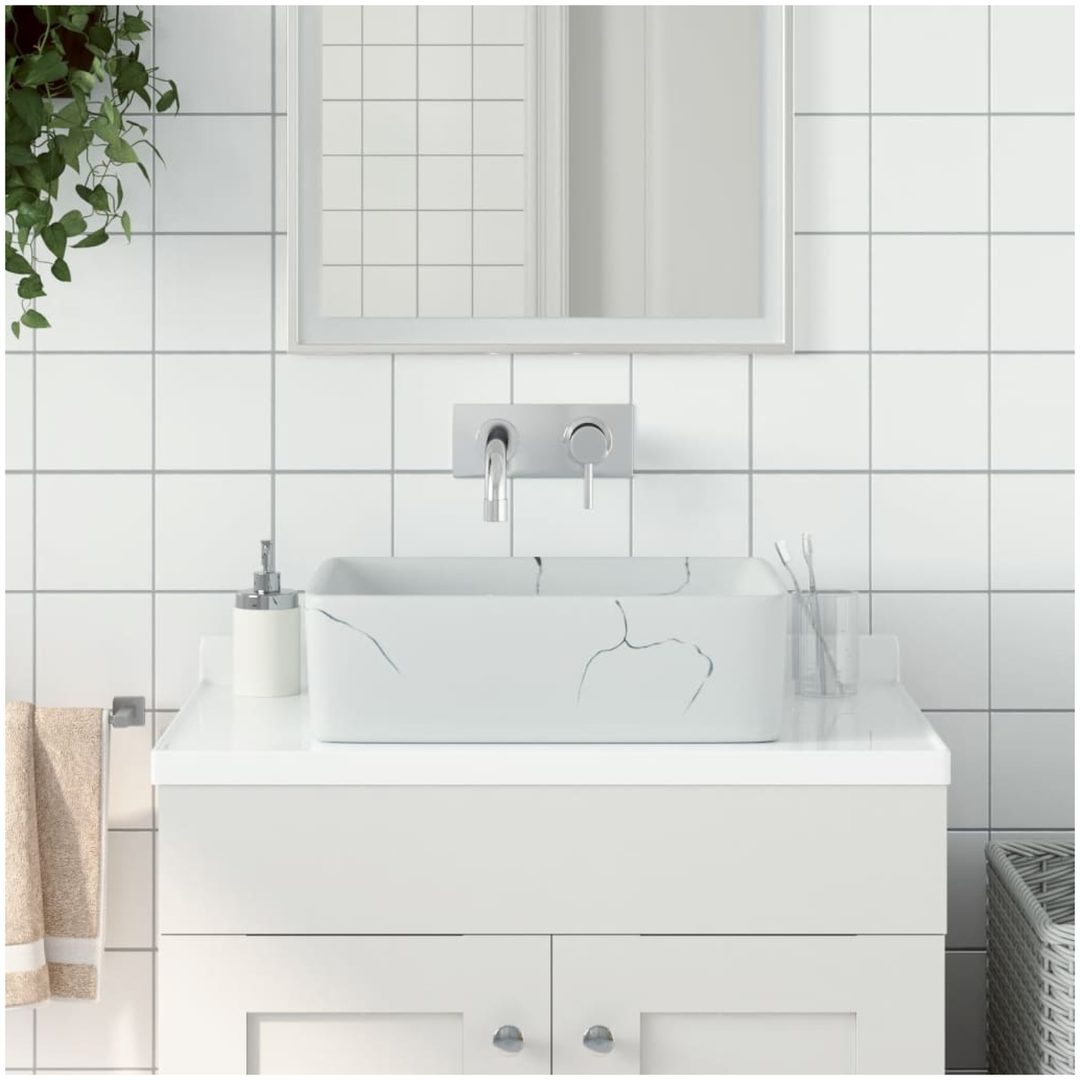 Handfat vit rektangulär 46x35,5x13 cm keramik vidaXL