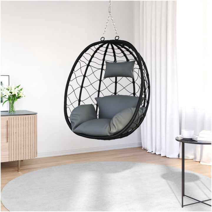 Hängande Ägg Stol Basket utan Stöd Antracit Poly Rattan vidaXL Large – bild 3