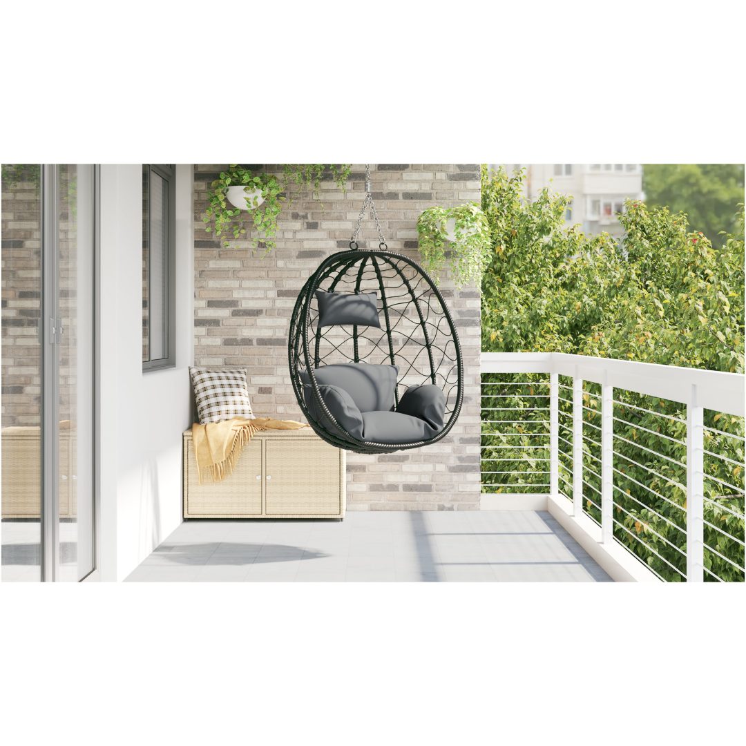 Hängande Ägg Stol Basket utan Stöd Antracit Poly Rattan vidaXL Large – bild 4