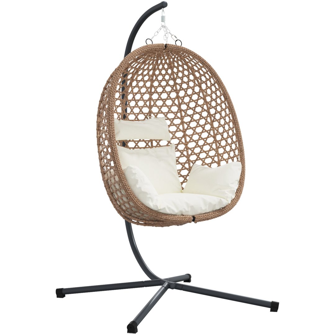Hängande Äggstol Basket med Stativ Kaffe Poly Rattan vidaXL Standard – bild 2