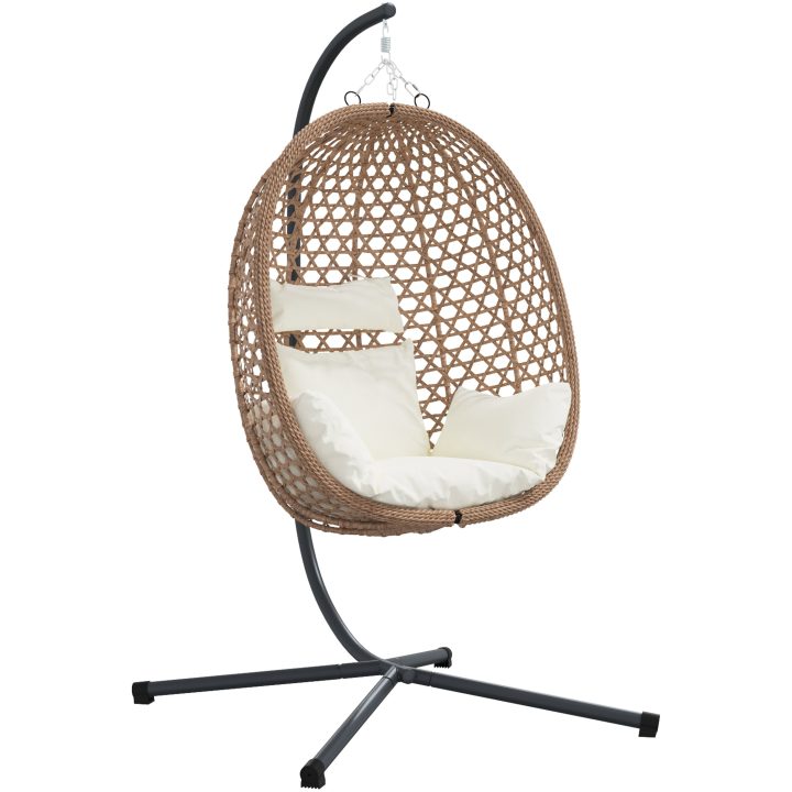 Hängande Äggstol Basket med Stativ Kaffe Poly Rattan vidaXL Standard – bild 2