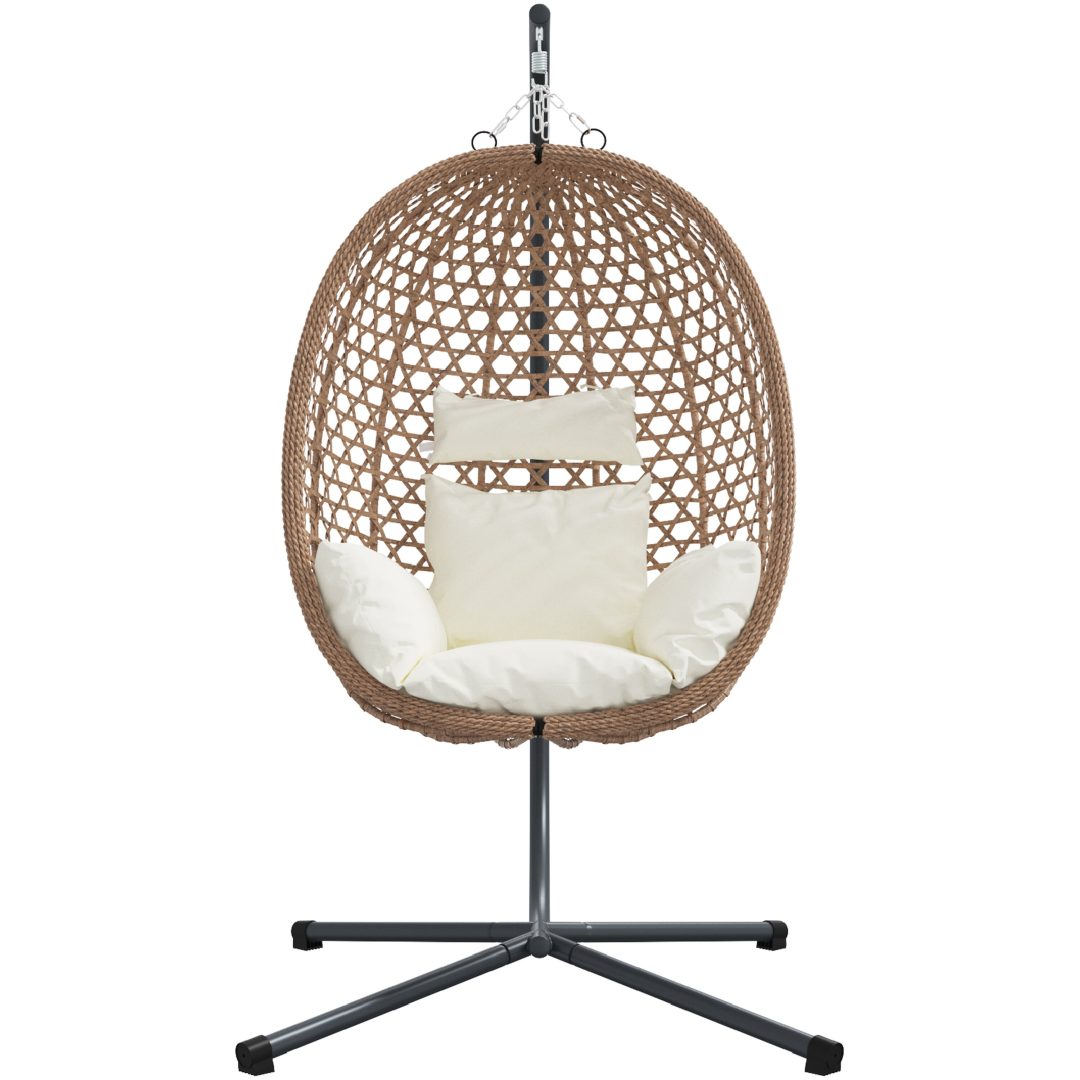 Hängande Äggstol Basket med Stativ Kaffe Poly Rattan vidaXL Standard – bild 5