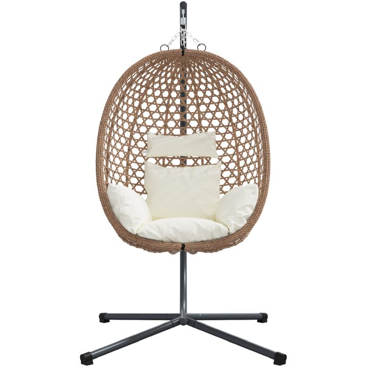 Hängande Äggstol Basket med Stativ Kaffe Poly Rattan vidaXL Standard – bild 5