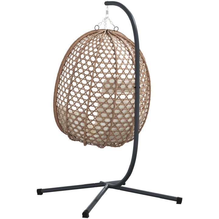 Hängande Äggstol Basket med Stativ Kaffe Poly Rattan vidaXL Standard – bild 7