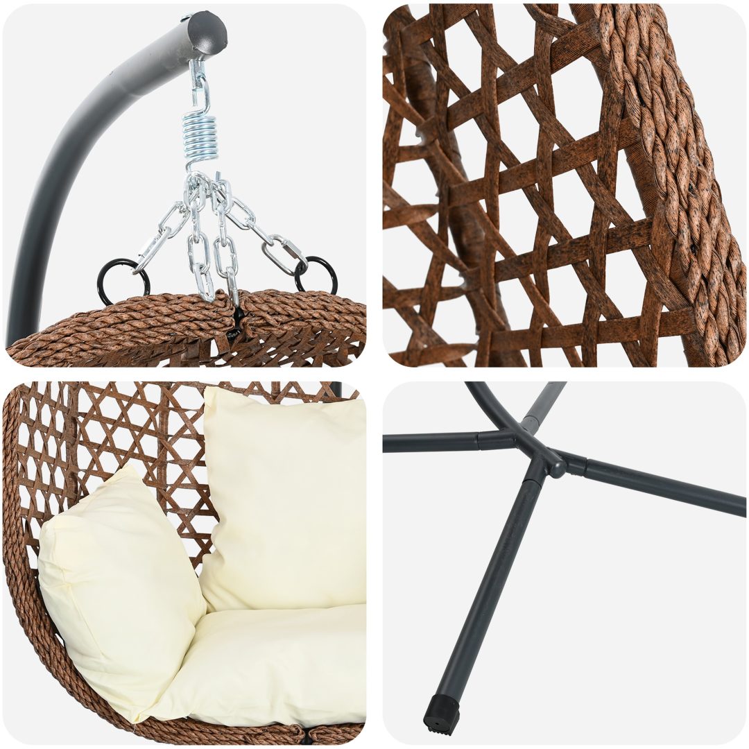 Hängande Äggstol Basket med Stativ Kaffe Poly Rattan vidaXL Standard – bild 8