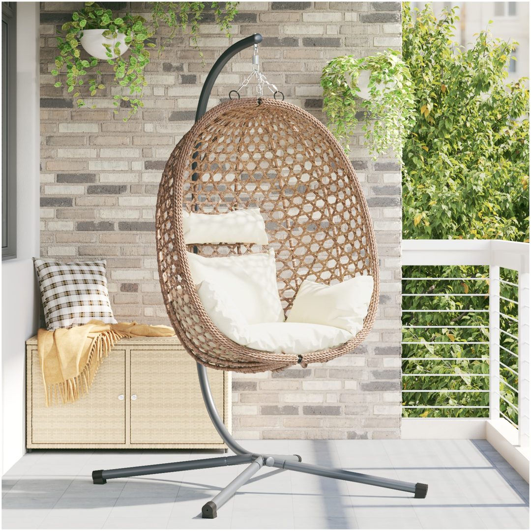 Hängande Äggstol Basket med Stativ Kaffe Poly Rattan vidaXL Standard