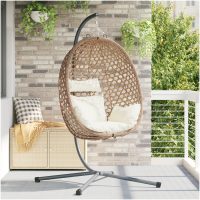Hängande Äggstol Basket med Stativ Kaffe Poly Rattan vidaXL