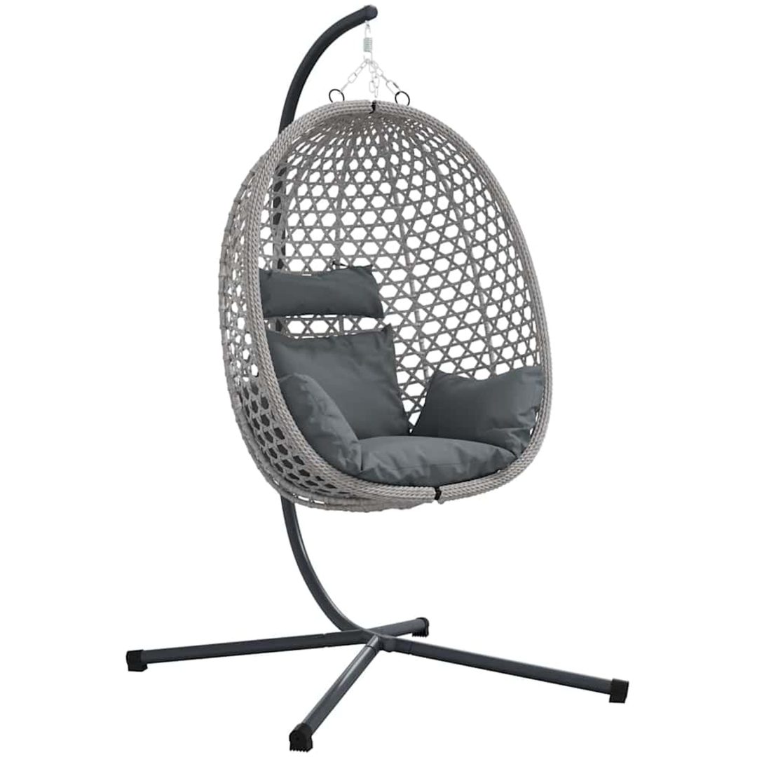 Hängande Äggstol Korg med Stöd Grå Poly Rattan vidaXL Standard – bild 2