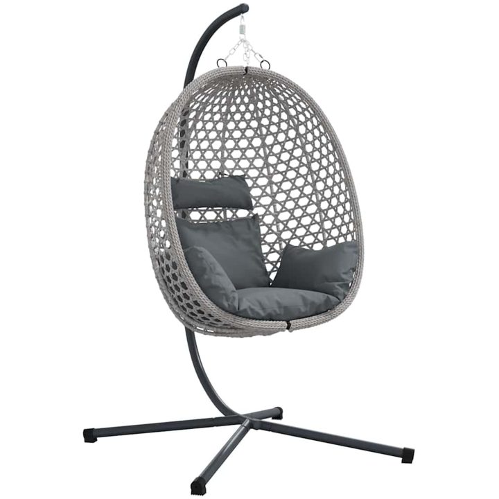Hängande Äggstol Korg med Stöd Grå Poly Rattan vidaXL Standard – bild 2