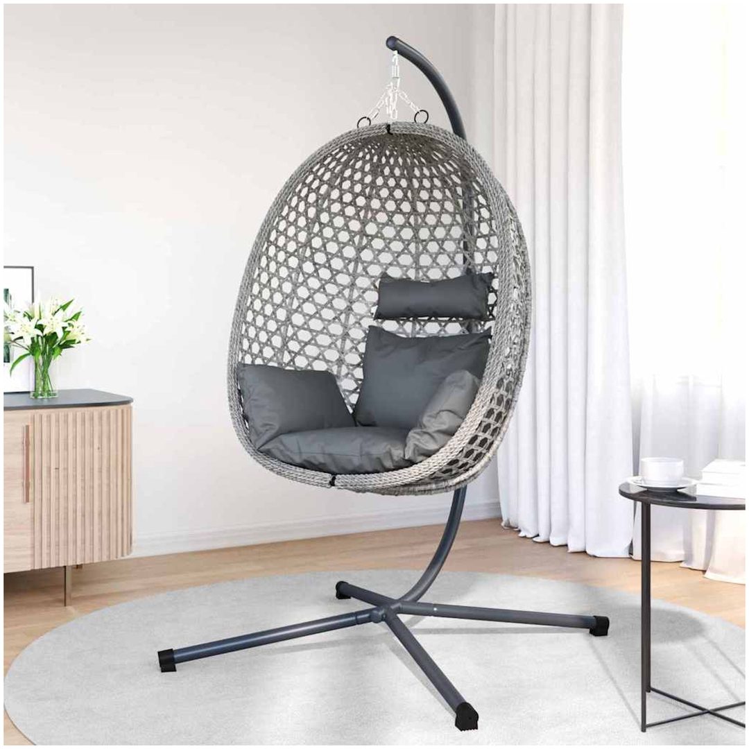 Hängande Äggstol Korg med Stöd Grå Poly Rattan vidaXL Standard – bild 3