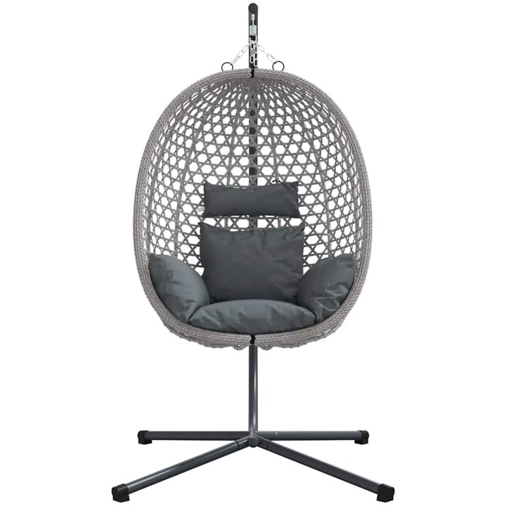 Hängande Äggstol Korg med Stöd Grå Poly Rattan vidaXL Standard – bild 4