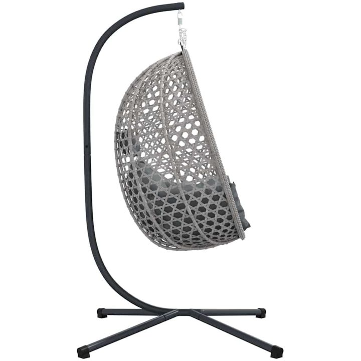 Hängande Äggstol Korg med Stöd Grå Poly Rattan vidaXL Standard – bild 6