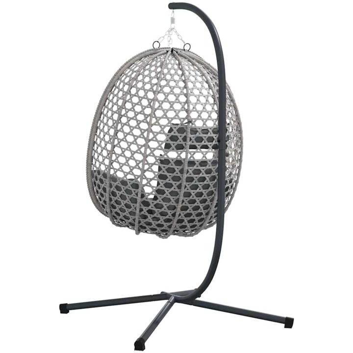 Hängande Äggstol Korg med Stöd Grå Poly Rattan vidaXL Standard – bild 8