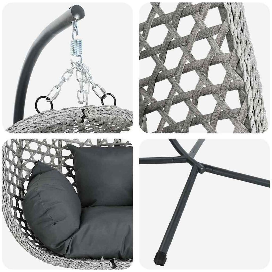 Hängande Äggstol Korg med Stöd Grå Poly Rattan vidaXL Standard – bild 9