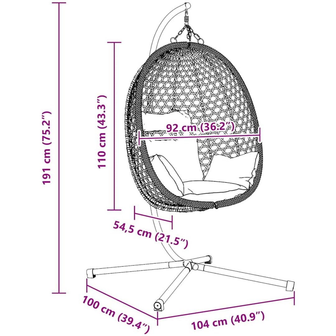 Hängande Äggstol Korg med Stöd Grå Poly Rattan vidaXL Standard – bild 10