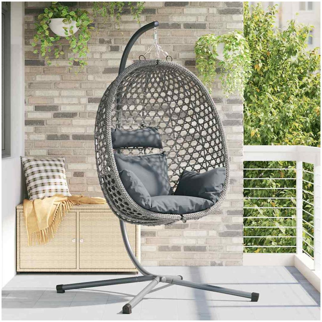 Hängande Äggstol Korg med Stöd Grå Poly Rattan vidaXL Standard