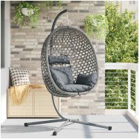 Hängande Äggstol Korg med Stöd Grå Poly Rattan vidaXL