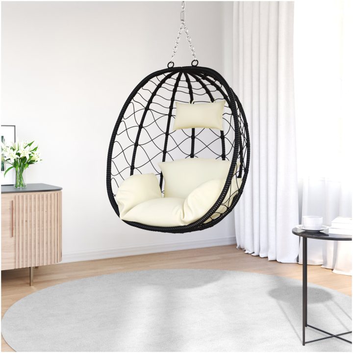 Hängande Äggstol Korg utan Ställning Grädde Vit Poly Rattan vidaXL En storlek – bild 3