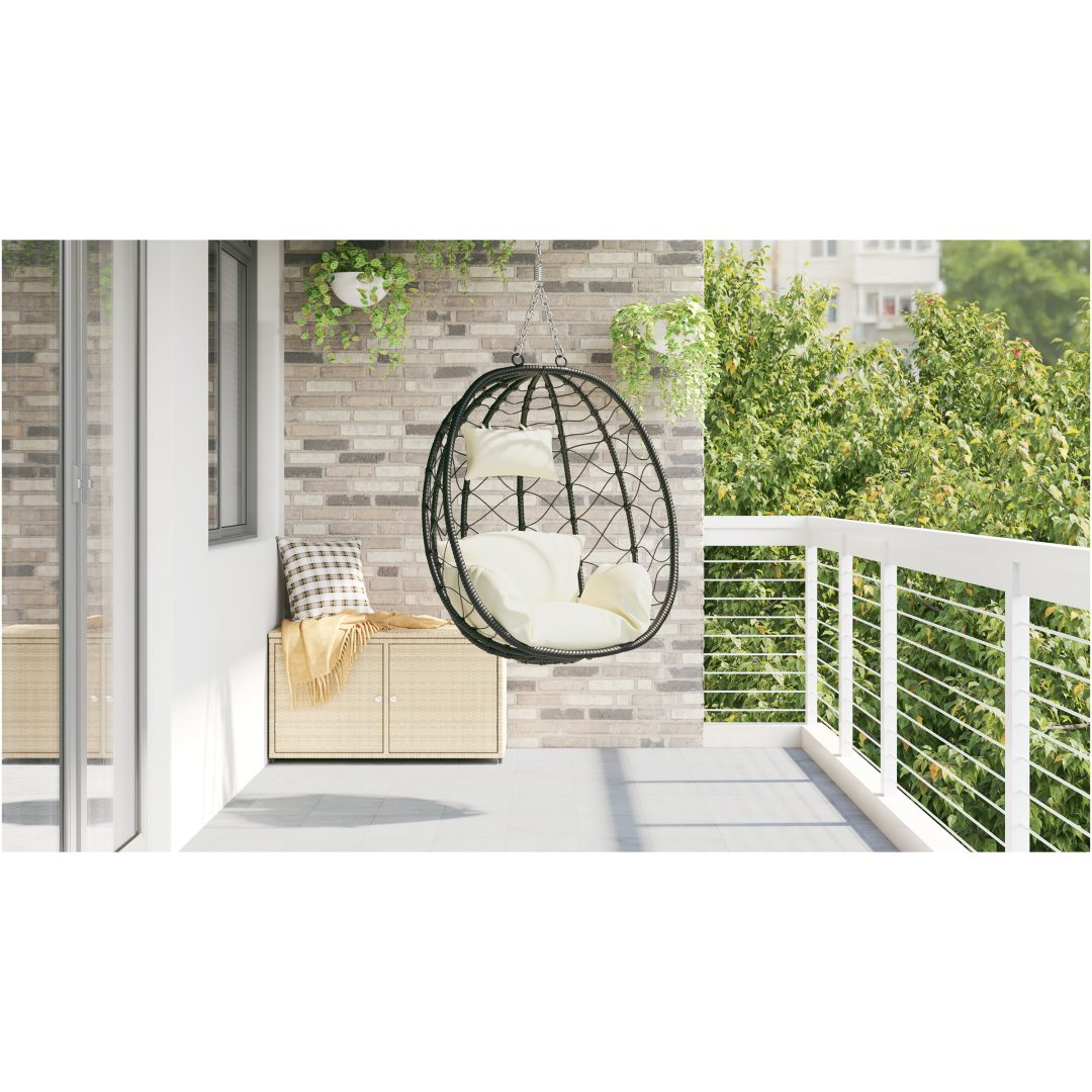 Hängande Äggstol Korg utan Ställning Grädde Vit Poly Rattan vidaXL En storlek – bild 4
