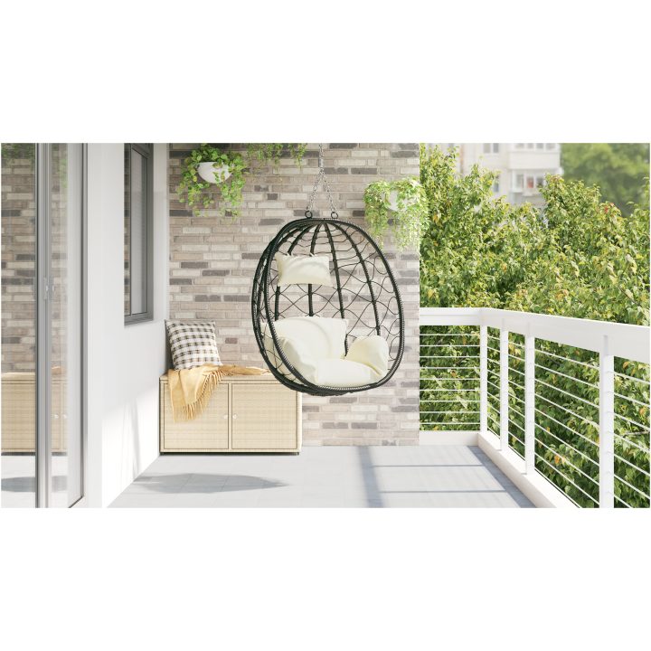 Hängande Äggstol Korg utan Ställning Grädde Vit Poly Rattan vidaXL En storlek – bild 4