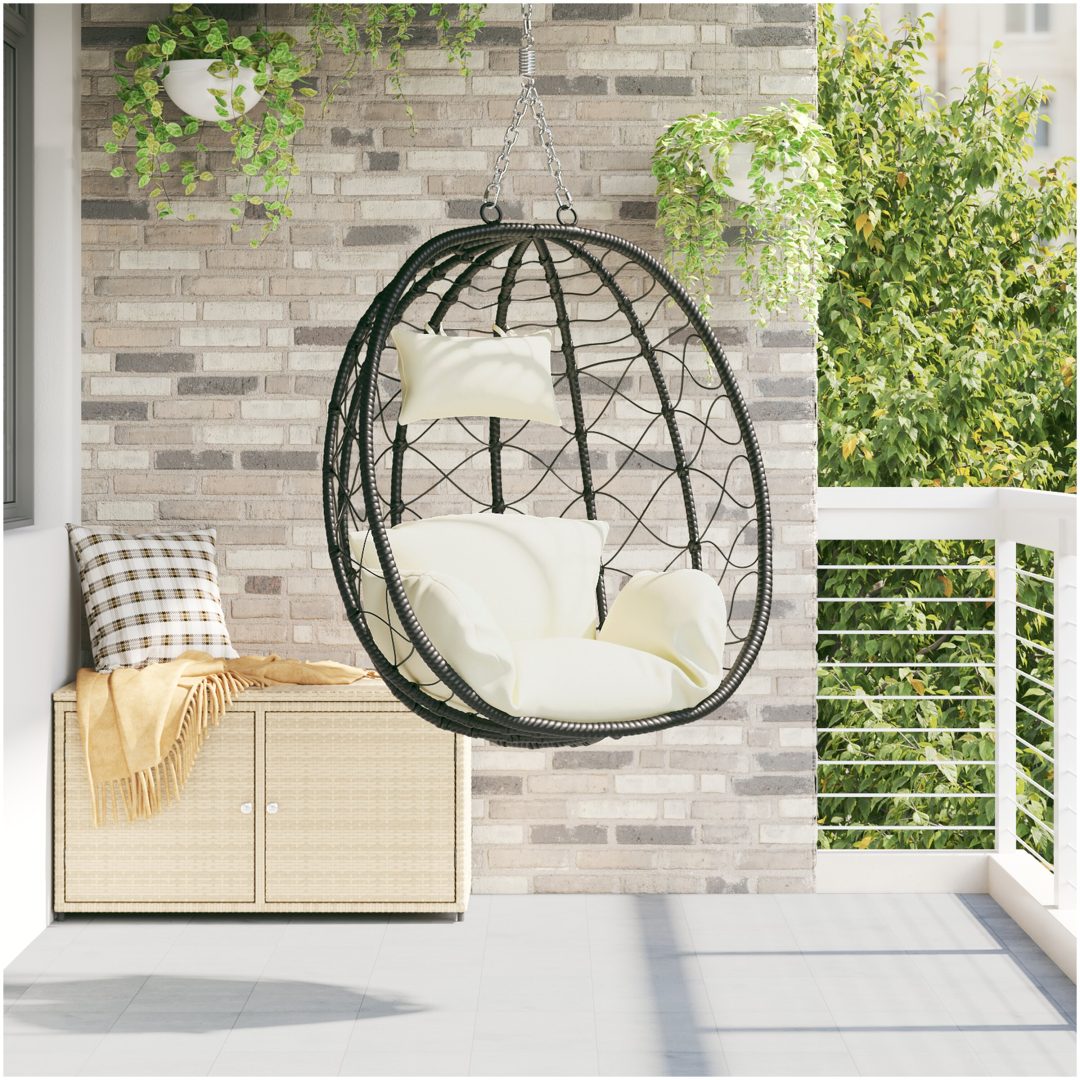 Hängande Äggstol Korg utan Ställning Grädde Vit Poly Rattan vidaXL En storlek