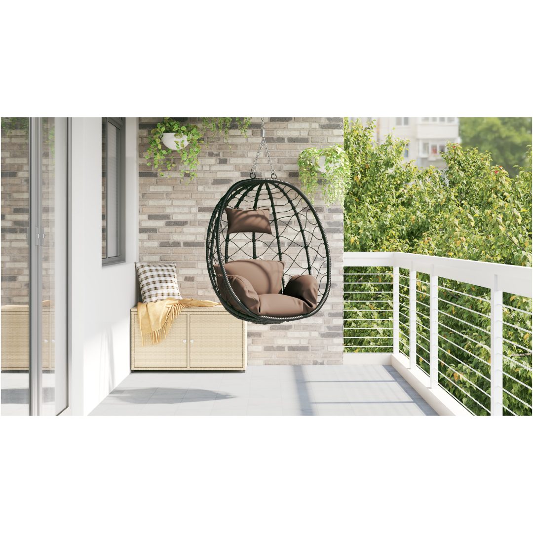 Hängande Äggstol Korg utan Stativ Kaffefärg Poly Rattan vidaXL Medium – bild 3