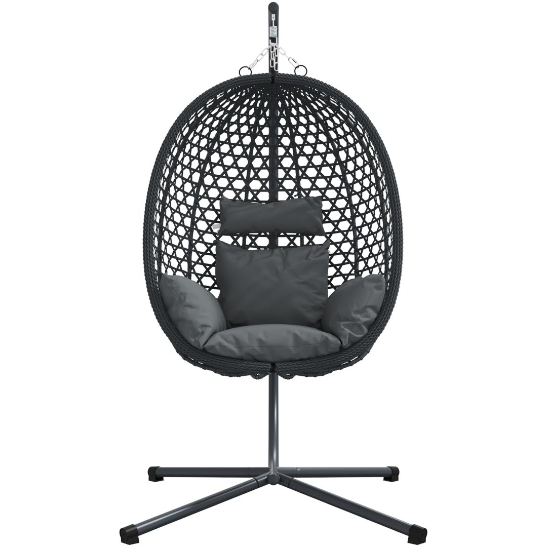 Hängande äggstol med ställning Antracit Poly Rottning vidaXL Large – bild 5