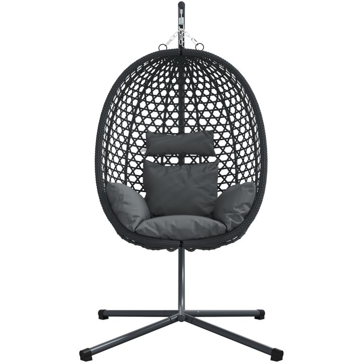 Hängande äggstol med ställning Antracit Poly Rottning vidaXL Large – bild 5