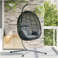 Hängande äggstol med ställning Antracit Poly Rottning vidaXL