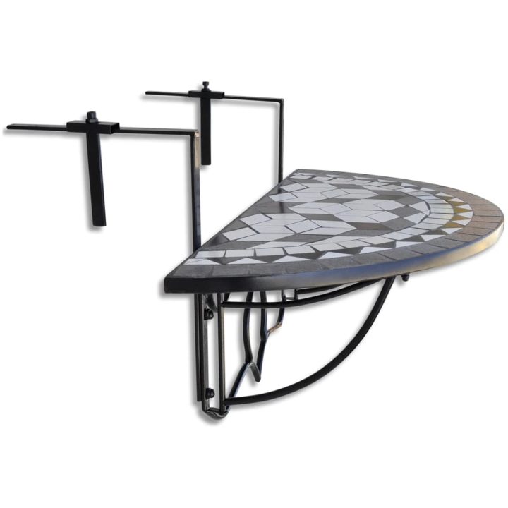 Hängande balkongbord svart och vit mosaik vidaXL 76 x 56 x 64 cm – bild 3