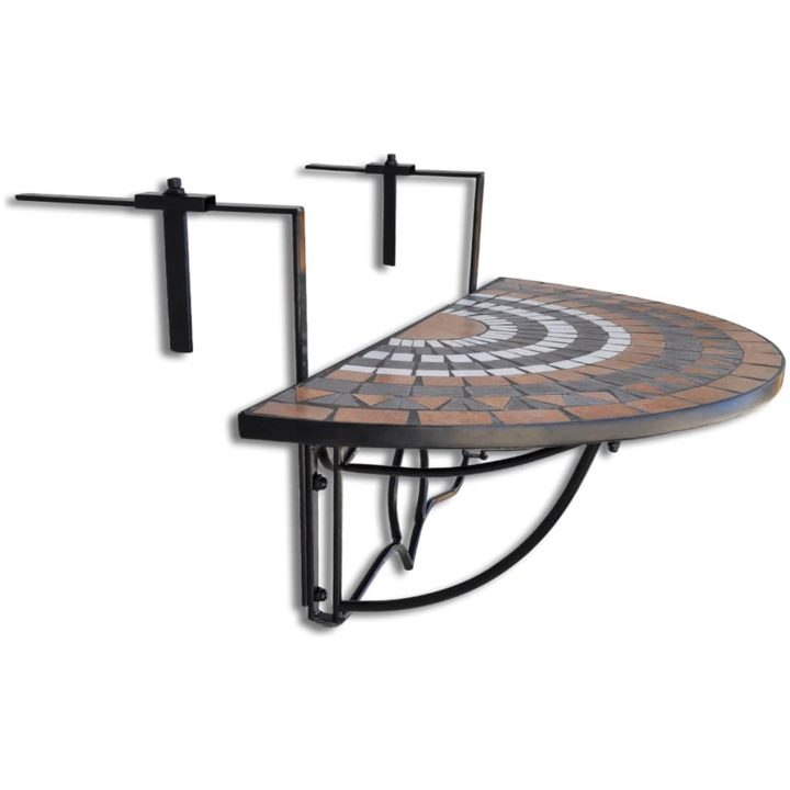 Hängande balkongbord terrakotta och vit mosaik vidaXL 76 x 56 x 64 cm – bild 3