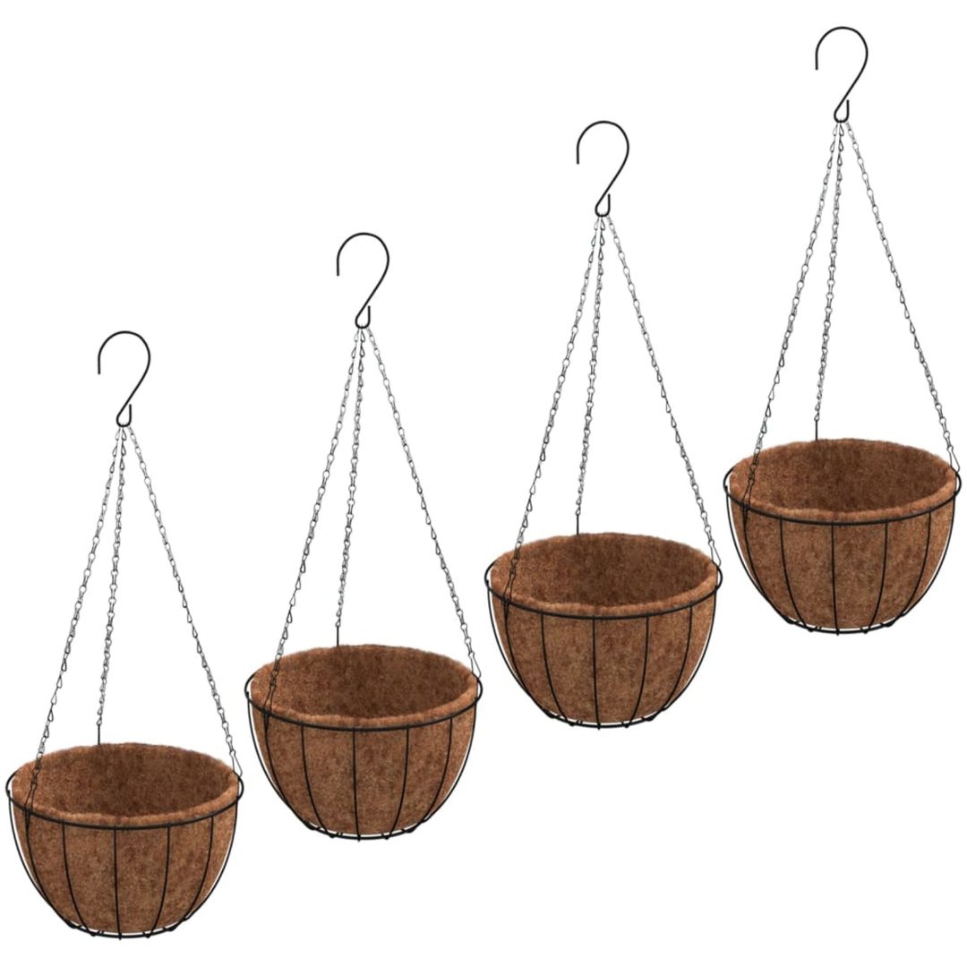 Hängande blomkrukor 4 st kokosfiber svart stål vidaXL ⌀35 x 52 cm – bild 2
