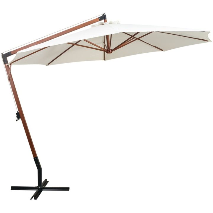 Hängande parasoll 350 cm trästång vit vidaXL 3.5 x 2.9 m – bild 2