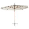 Hängande parasoll 350 cm trästång vit vidaXL 3.5 x 2.9 m – miniatyr 3