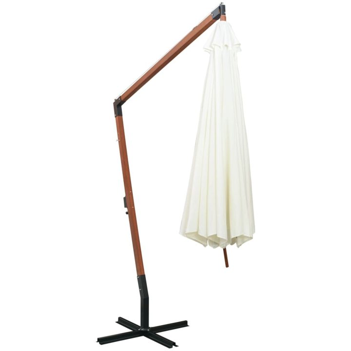 Hängande parasoll 350 cm trästång vit vidaXL 3.5 x 2.9 m – bild 4