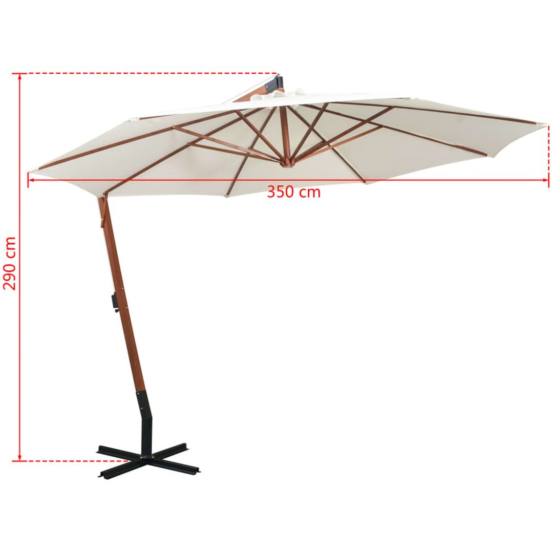 Hängande parasoll 350 cm trästång vit vidaXL 3.5 x 2.9 m – bild 9