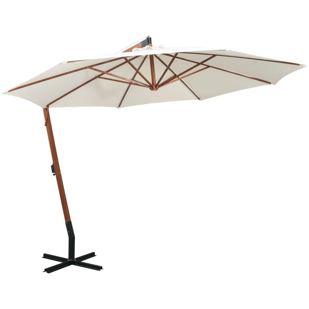 Hängande parasoll 350 cm trästång vit vidaXL 3.5 x 2.9 m