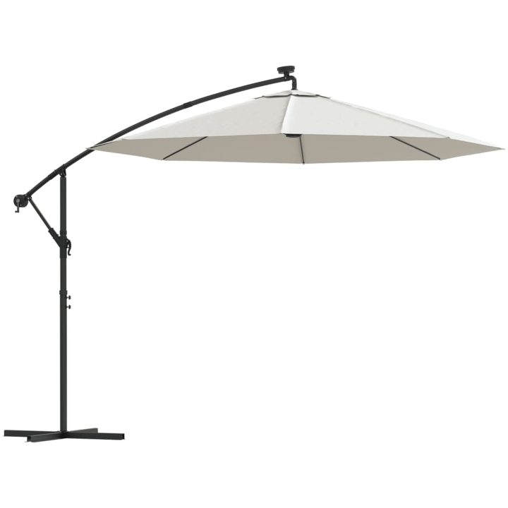 Hängande parasoll med LED-belysning sand metallstång vidaXL 300 cm – bild 2