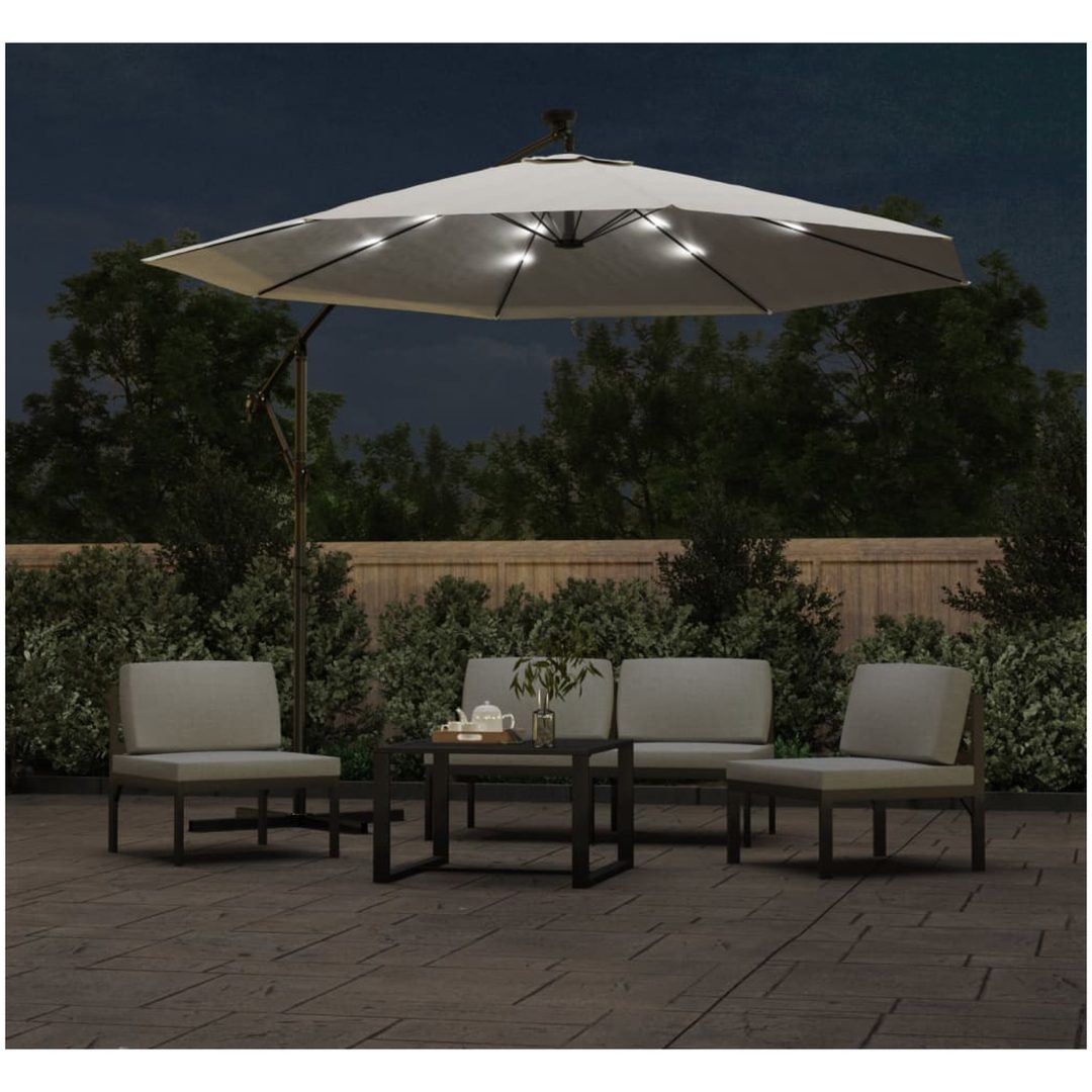 Hängande parasoll med LED-belysning sand metallstång vidaXL 300 cm – bild 3