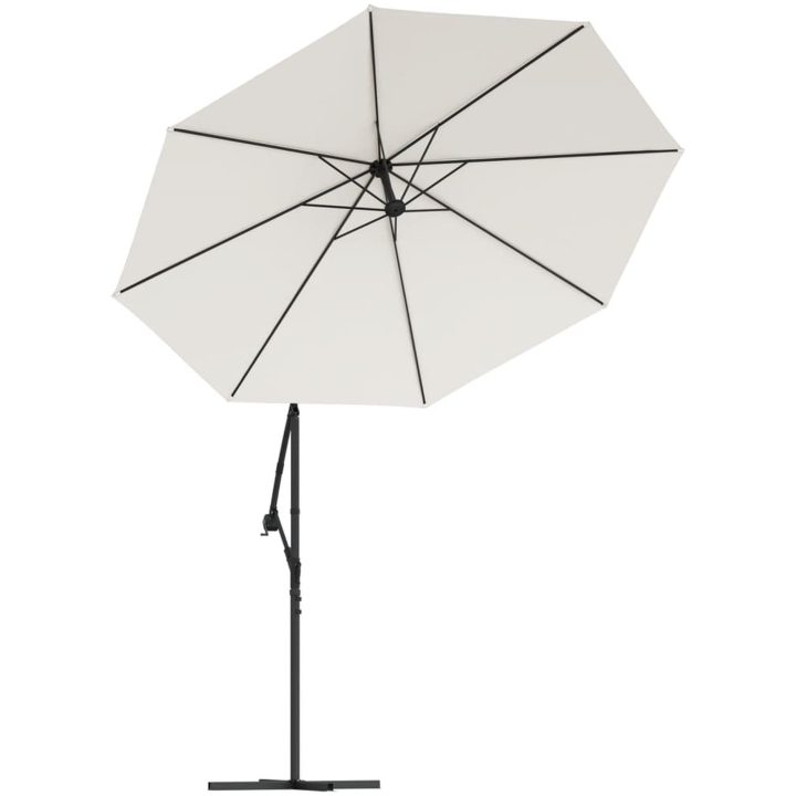 Hängande parasoll med LED-belysning sand metallstång vidaXL 300 cm – bild 5