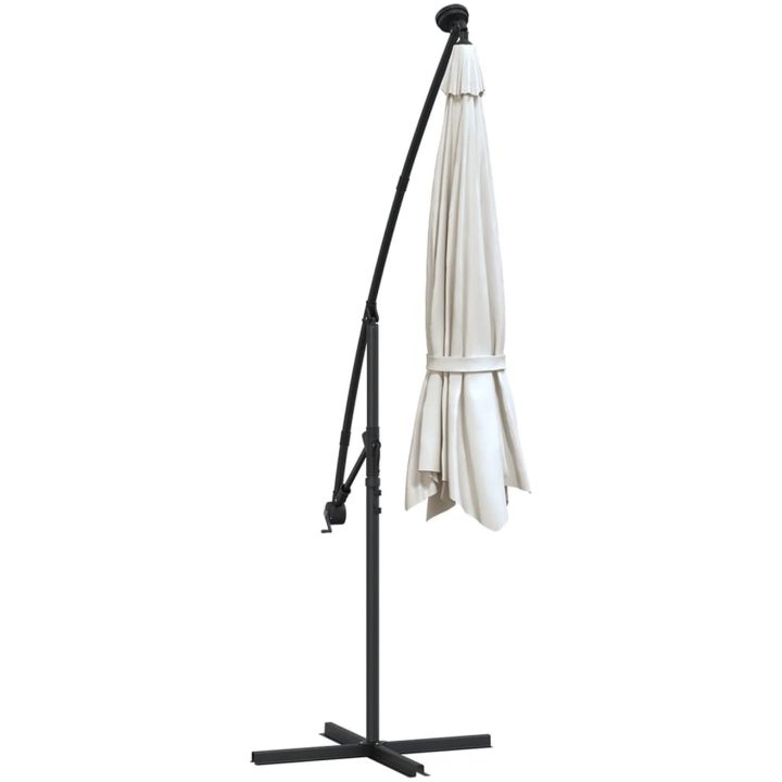 Hängande parasoll med LED-belysning sand metallstång vidaXL 300 cm – bild 8