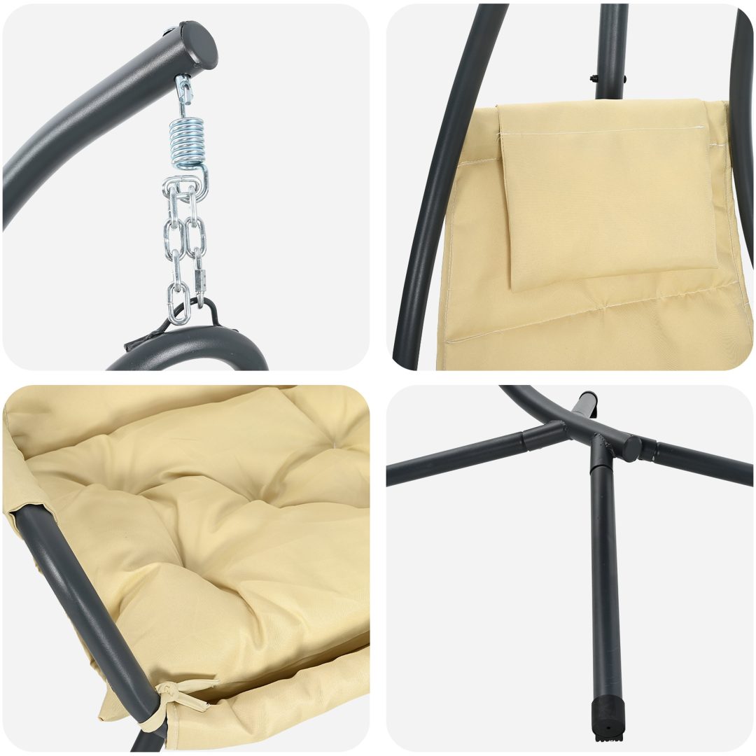 Hängande Stol med Ställning och Dyna Beige Stål vidaXL Large – bild 8