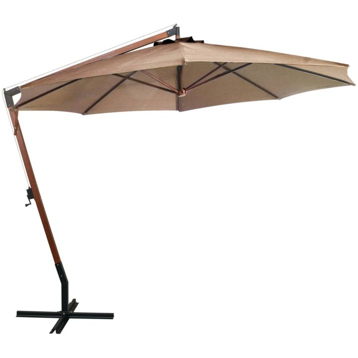 Hängande trädgårdsparasoll med stång taupe vidaXL 3.5 x 2.9 m – bild 2
